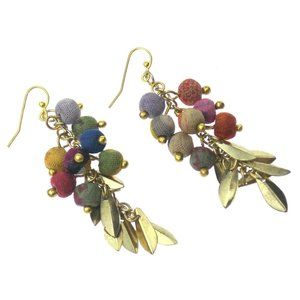 Anju Aasha Collection Sari Earrings Artisan Handcrafted Colored Bead Gold Dangle